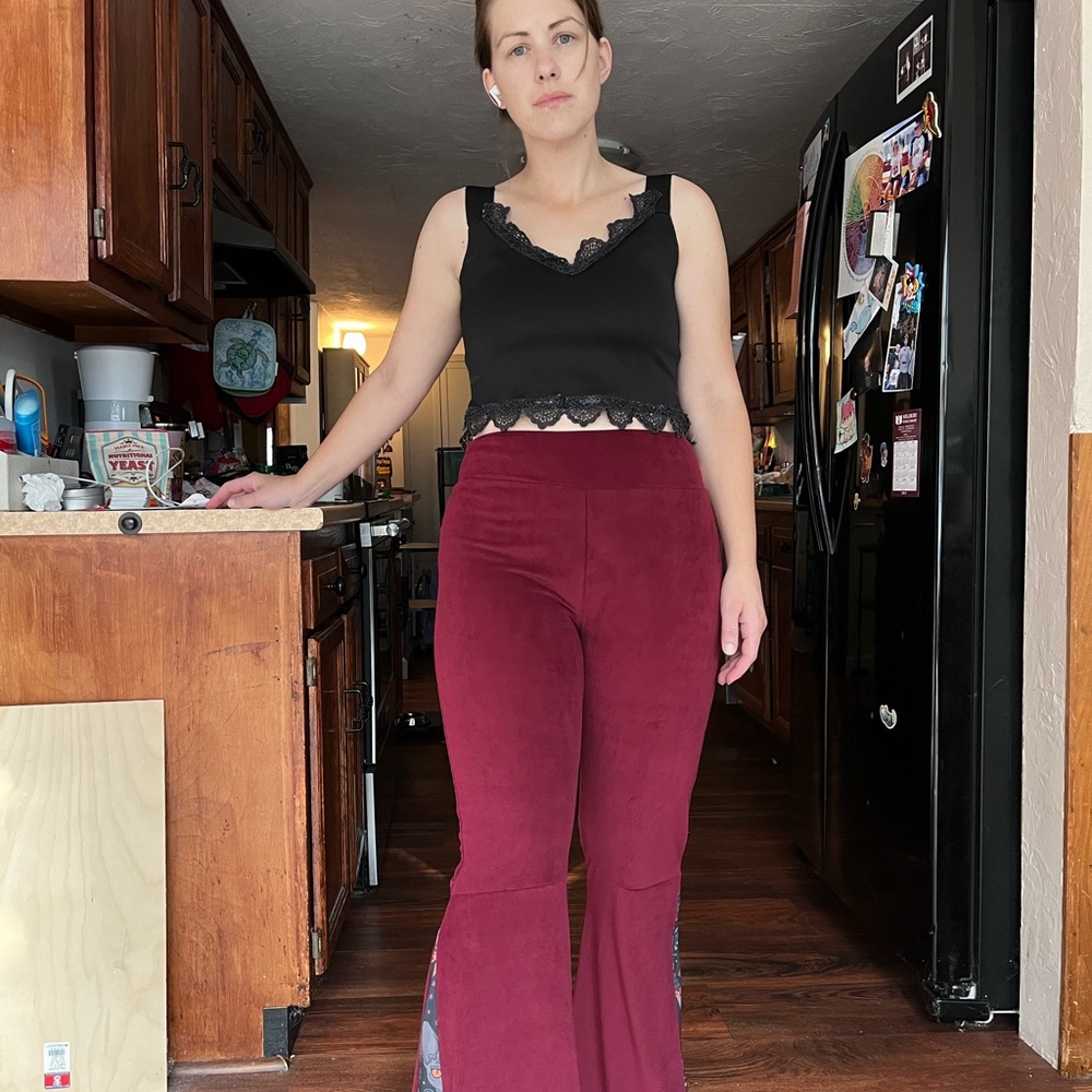 Large/ tall - Burgundy Flare Pants whimsygoth Inset - Picture 5 of 6